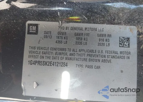 2014 Buick Verano Convenience Group from USA, damaged, VIN 1G4PR5SK2E4121284